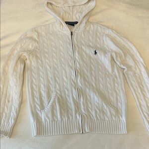 Polo by Ralph Lauren Cream Cable-Knit Zip Hoodie Sweater XL fits smaller